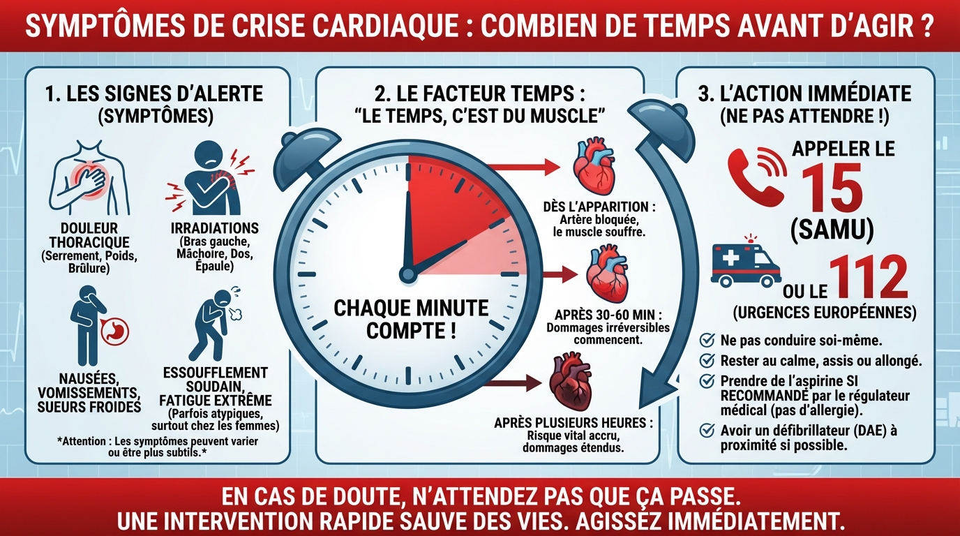 Symptômes de crise cardiaque : combien de temps avant d'agir ? 1 Quel temps avant d'agir ?